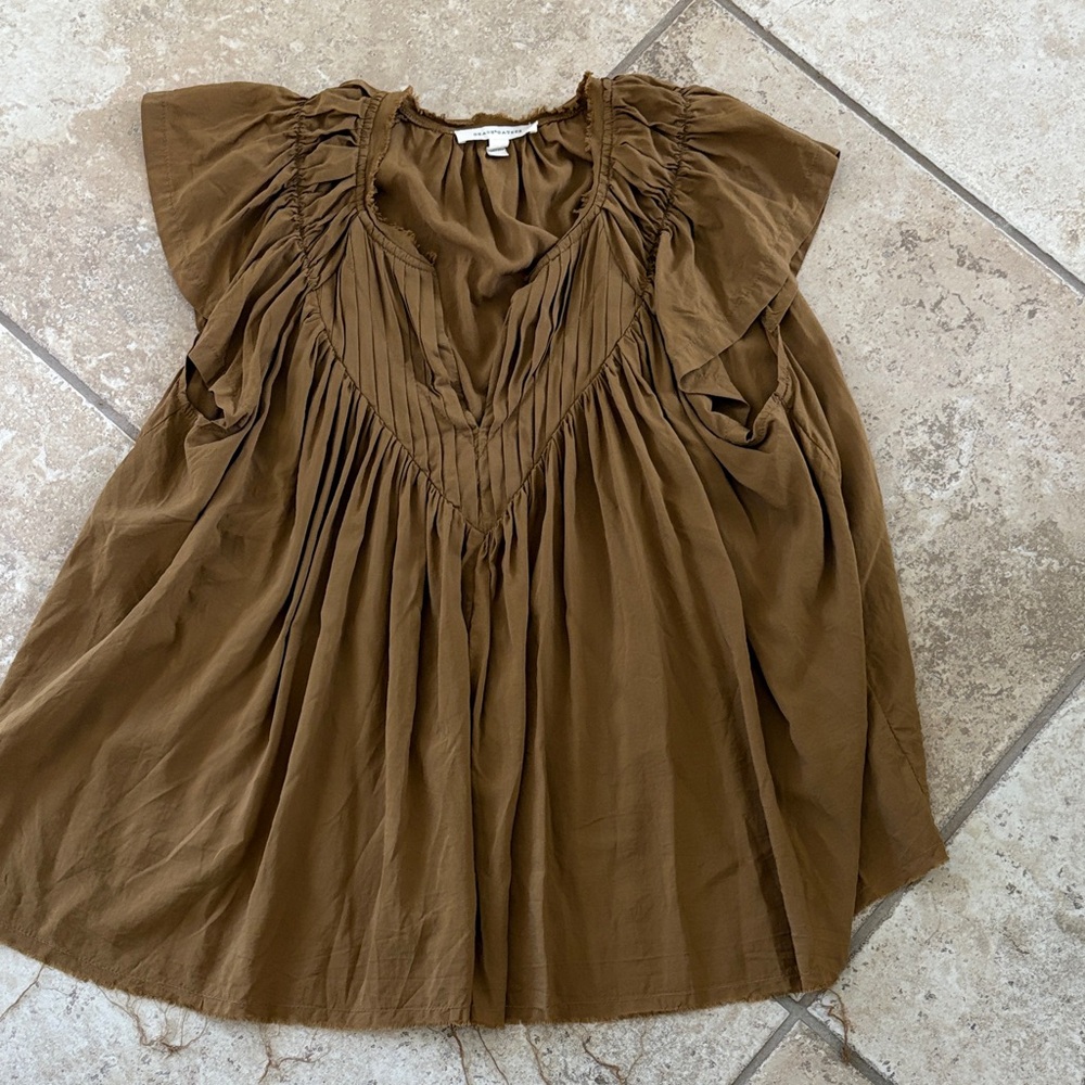 Grade & Gather Brown Women's raw hemmed blouse S